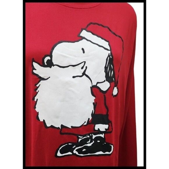 NWT Munki Munki Peanuts Snoopy Santa Graphic Sleep Shirt Red Unisex Men's Medium - Picture 2 of 6